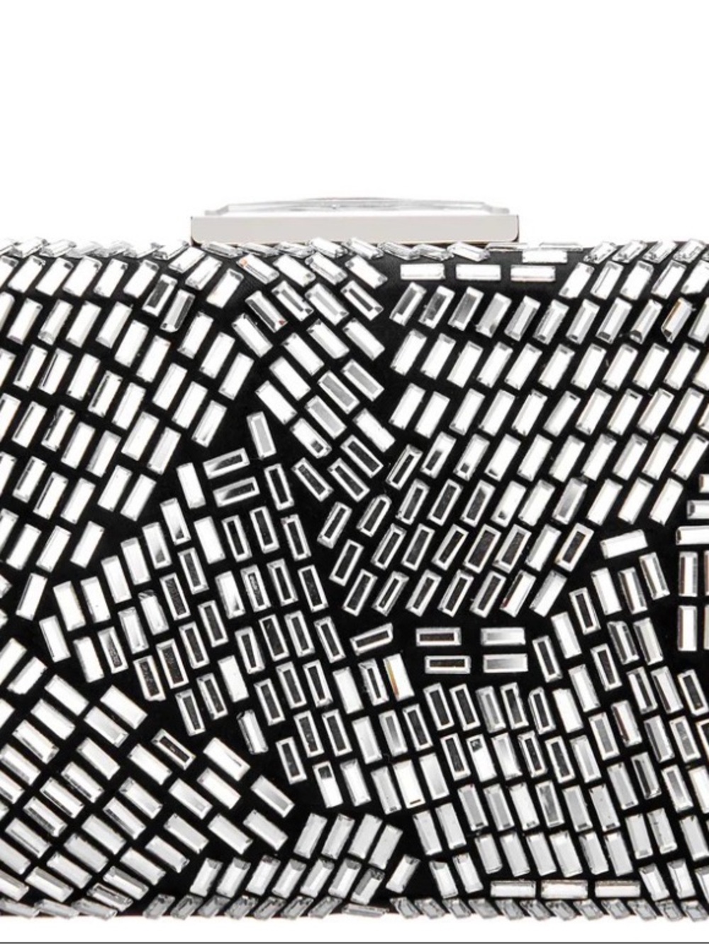 Nina Black and Silver Beaded Geometric Clutch